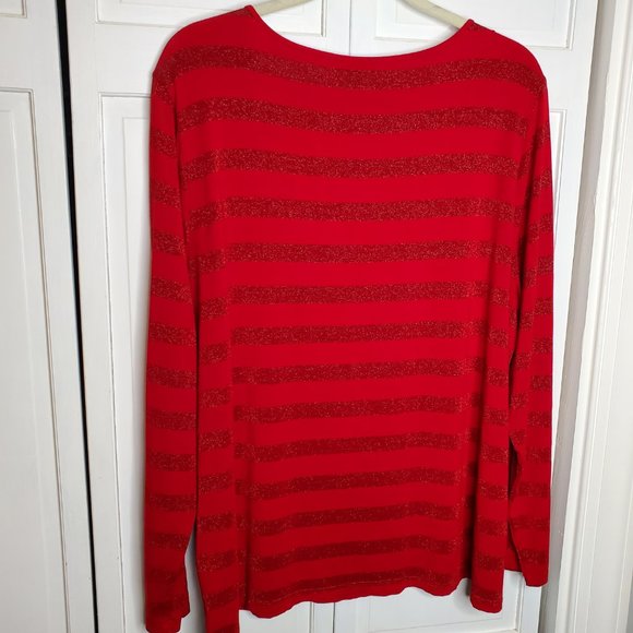 Talbots 2X Plus Size red Striped Long Sleeve T-Shirt Top Rounded Neckline - Picture 6 of 7